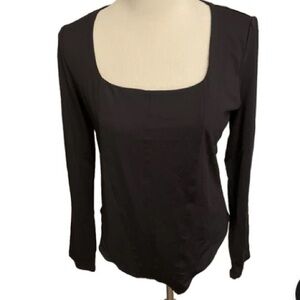 House of Harlow 1960 Square Neck Long Sleeve Black Bodysuit Top